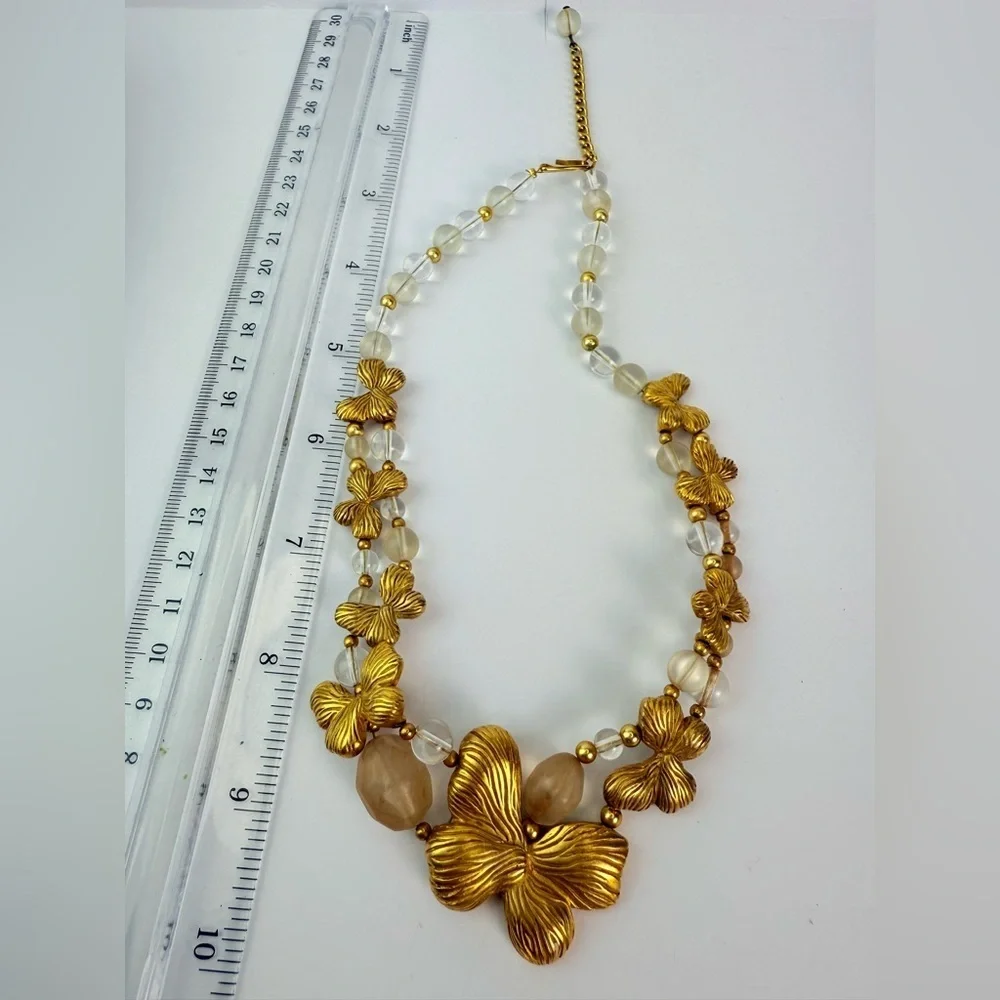 Vtg 1980s NAPIER Crystal Ice Butterfly Necklace Book Piece Frosted Resin Bead